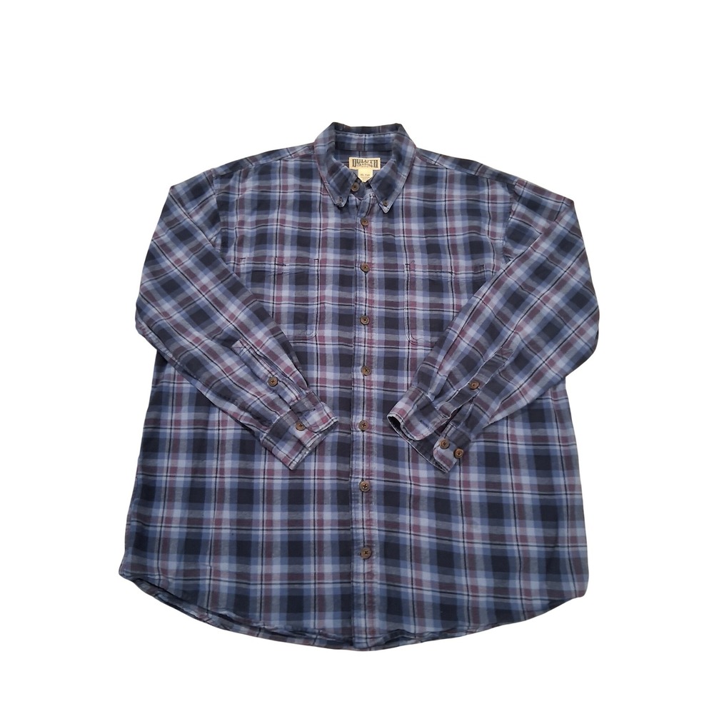 Duluth Trading Co Mens XL Tall Blue Purple Plaid Flannel Button Shirt Cotton